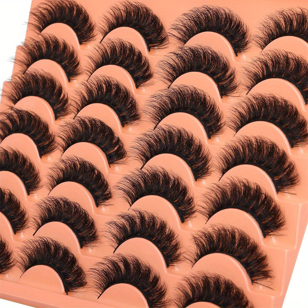 False Eyelashes
14 Pairs Natural Look False Eyelashes Thick Fluffy Faux Mink Lashes Pack Wispy Strip Fake Eyelashes Cat Eye Lashes That Look Like Extensions Black