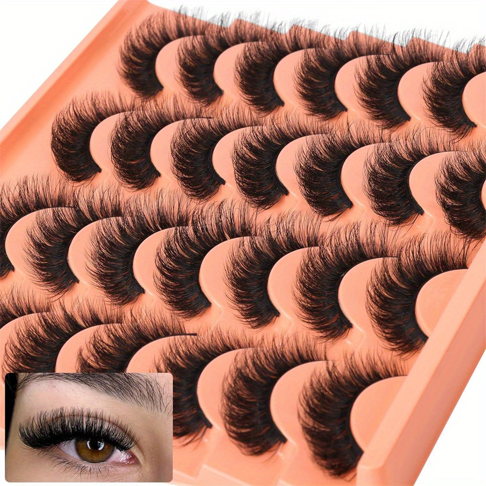 False Eyelashes
14 Pairs Natural Look False Eyelashes Thick Fluffy Faux Mink Lashes Pack Wispy Strip Fake Eyelashes Cat Eye Lashes That Look Like Extensions Black