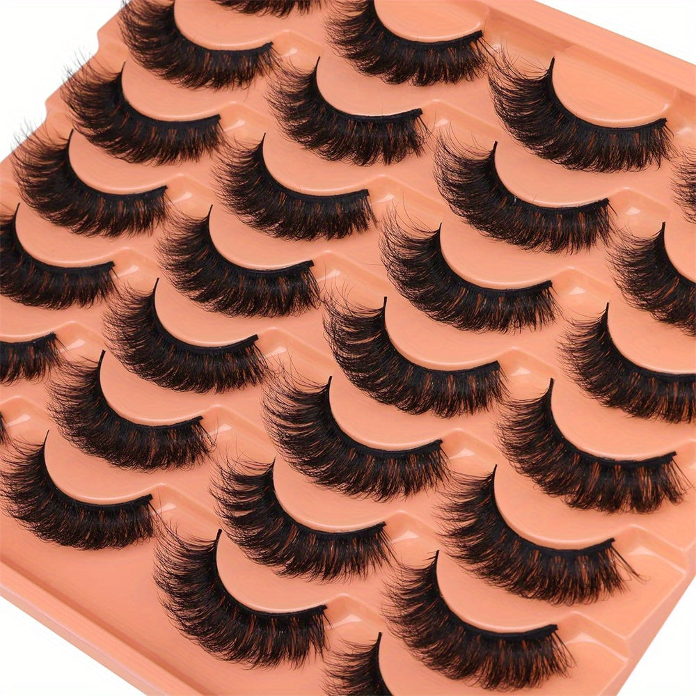 False Eyelashes
14 Pairs Natural Look False Eyelashes Thick Fluffy Faux Mink Lashes Pack Wispy Strip Fake Eyelashes Cat Eye Lashes That Look Like Extensions Black