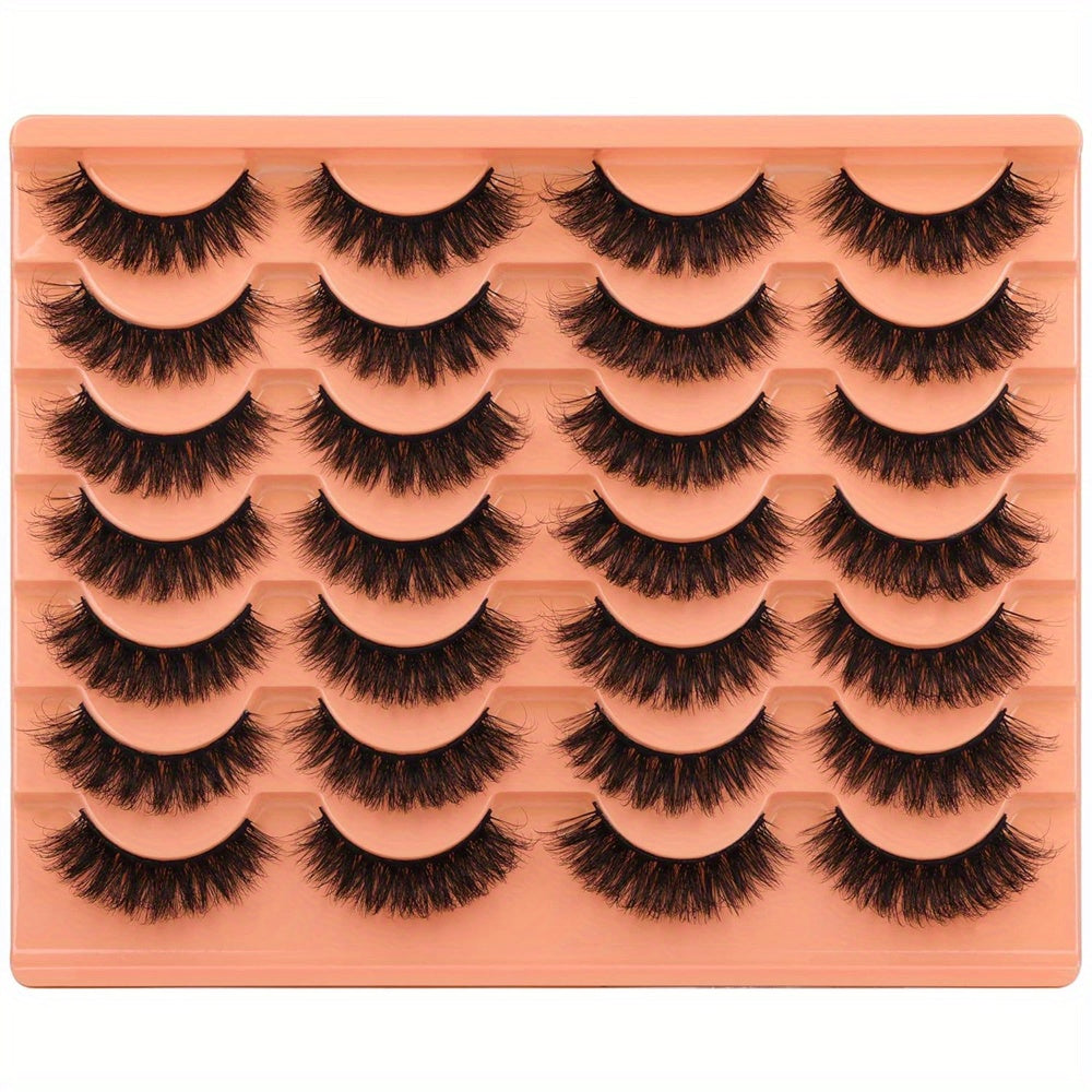 False Eyelashes
14 Pairs Natural Look False Eyelashes Thick Fluffy Faux Mink Lashes Pack Wispy Strip Fake Eyelashes Cat Eye Lashes That Look Like Extensions Black