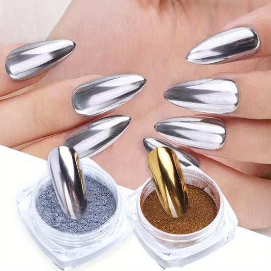 Nails
2pcs Holographic Nail Powder Set - Golden & Silvery Chrome Mirror Effect, Metallic Glitter Dust For Diy Manicure, Shiny Gel Polish Pigment For Stunning Nail Art Glitter Gel Nail Polish Glitter Nail Polish