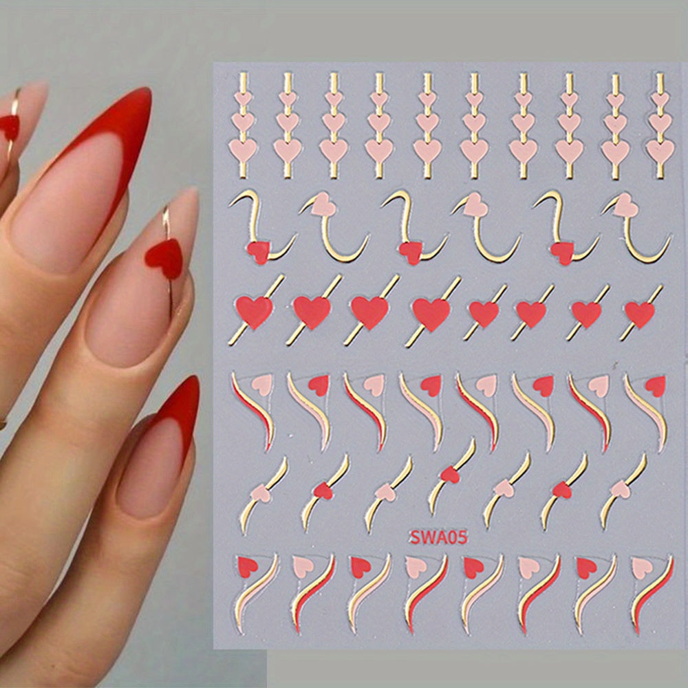 Nails
2 Sheet Valentine Nail Art Stickers, Heart Love Design Nail Art Decals For Nail Art Decoration, Self Adhesive Nail Art Supplies For Women And Girls