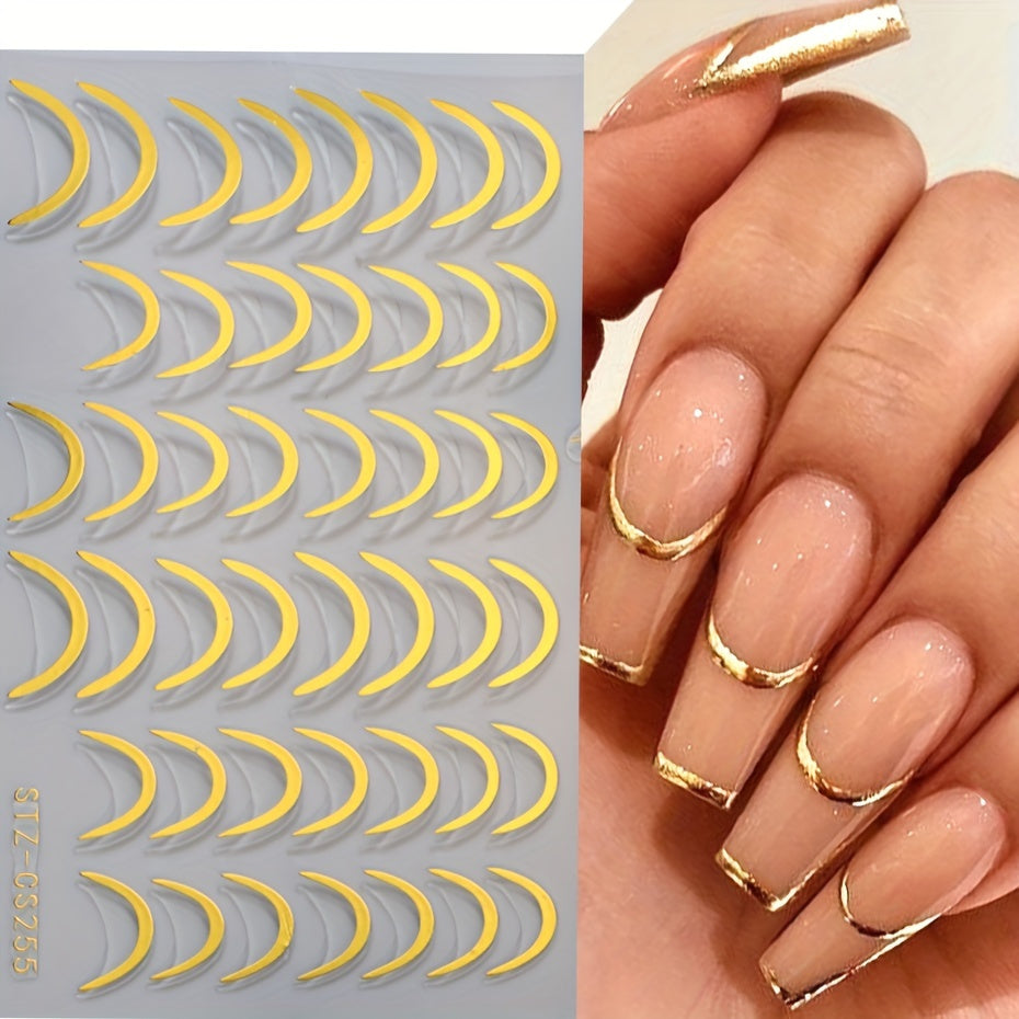 Nails
3D French Tips Nail Stickers, Slivery Golden Swirl Stripe Line Nail Art Decals, Nail Art Supplies For Women And Girls