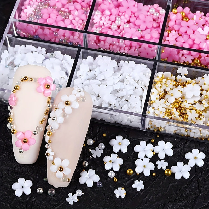 Nails
1pc Cherry Blossom Nail Charms - 3D Floral Manicure Pearls In Pink & White, Spring Blossom Nail Art Kit