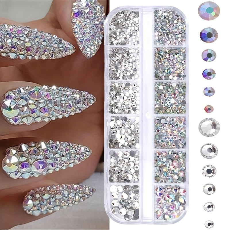 Nails
Dazzling AB Crystal Nail Rhinestones - Mixed Sizes, Flat Bottom Nail Art Gemstones, 3D Nail Art Decoration