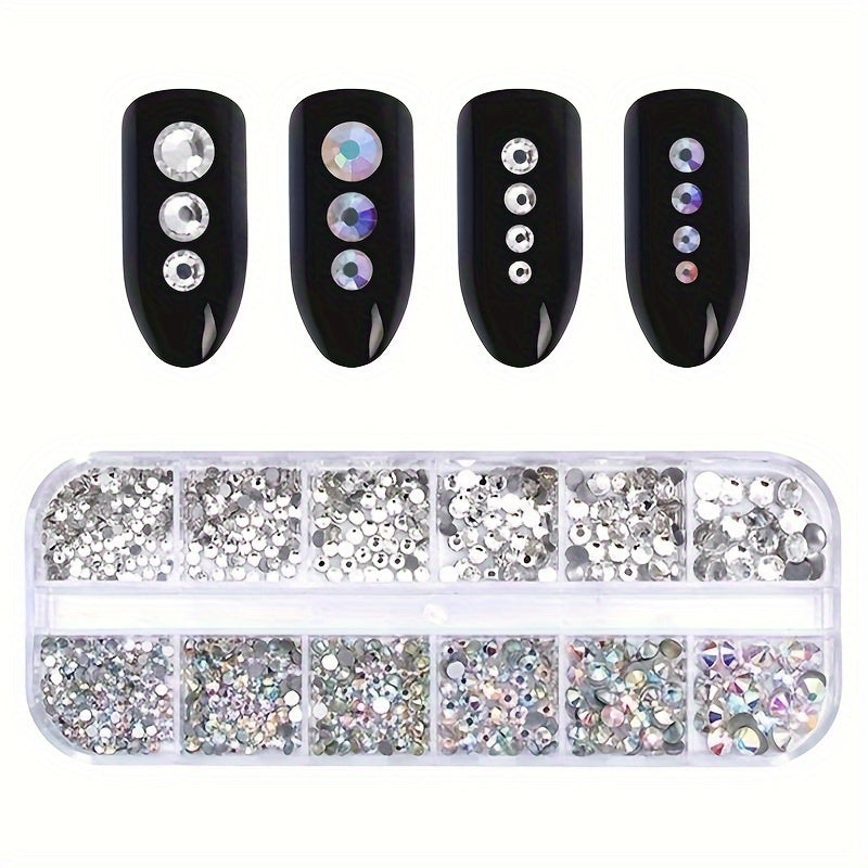 Nails
Dazzling AB Crystal Nail Rhinestones - Mixed Sizes, Flat Bottom Nail Art Gemstones, 3D Nail Art Decoration