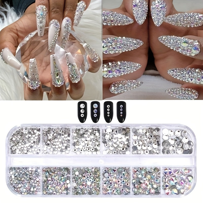 Nails
Dazzling AB Crystal Nail Rhinestones - Mixed Sizes, Flat Bottom Nail Art Gemstones, 3D Nail Art Decoration