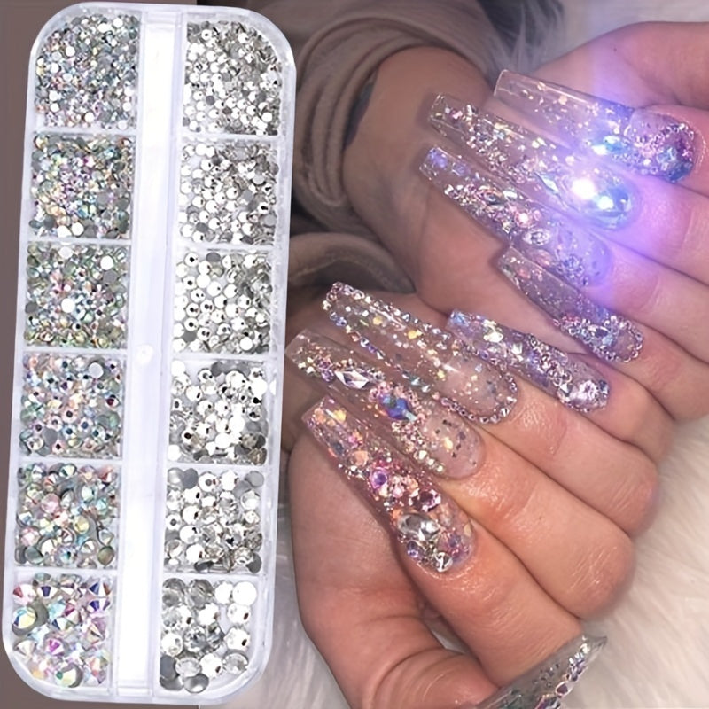 Nails
Dazzling AB Crystal Nail Rhinestones - Mixed Sizes, Flat Bottom Nail Art Gemstones, 3D Nail Art Decoration