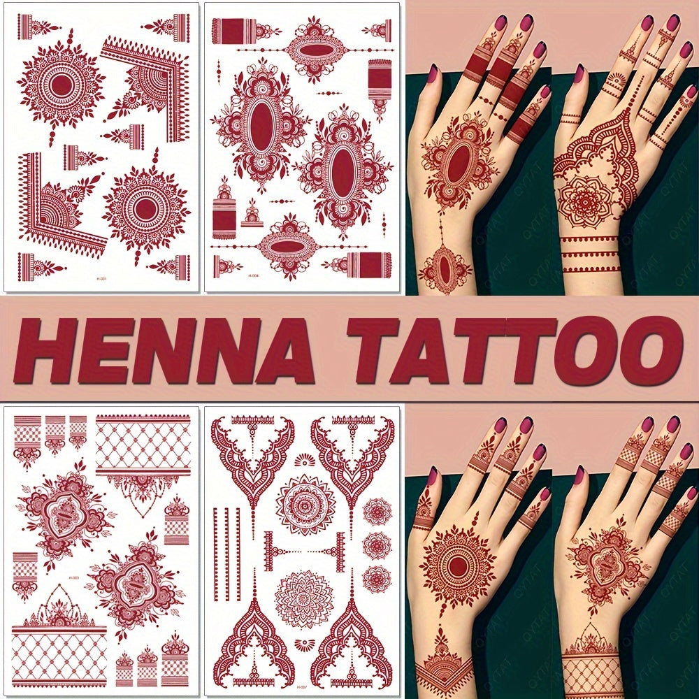 Temporary Tattoos
3-Pack Fashion Style India Mehndi Design Temporary Tattoos, Non-Toxic Water Transfer Body Art, Fake Full Hand Henna Tattoo Stickers, Waterproof Finger Tattoos - Other Shape