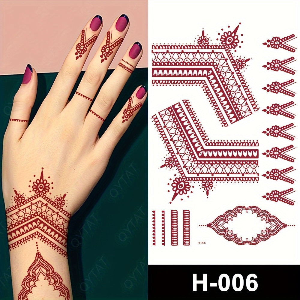 Temporary Tattoos
3-Pack Fashion Style India Mehndi Design Temporary Tattoos, Non-Toxic Water Transfer Body Art, Fake Full Hand Henna Tattoo Stickers, Waterproof Finger Tattoos - Other Shape