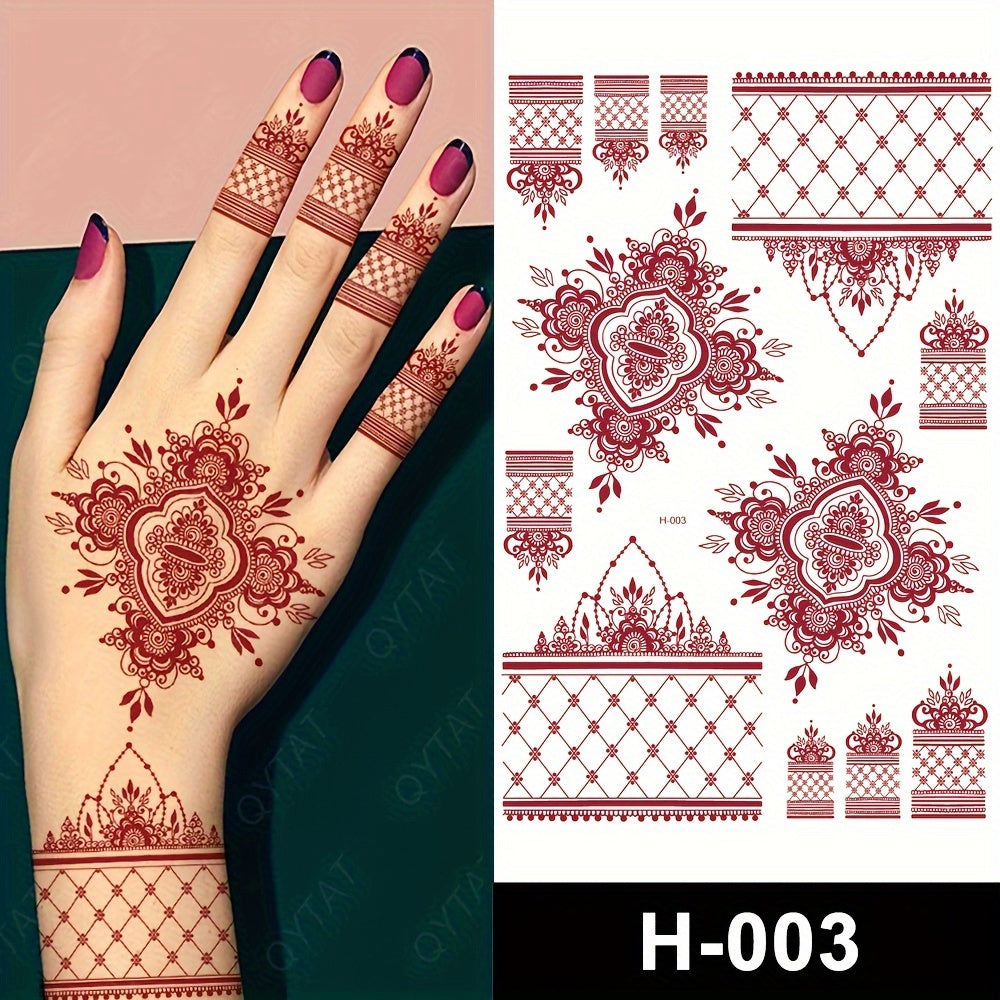 Temporary Tattoos
3-Pack Fashion Style India Mehndi Design Temporary Tattoos, Non-Toxic Water Transfer Body Art, Fake Full Hand Henna Tattoo Stickers, Waterproof Finger Tattoos - Other Shape