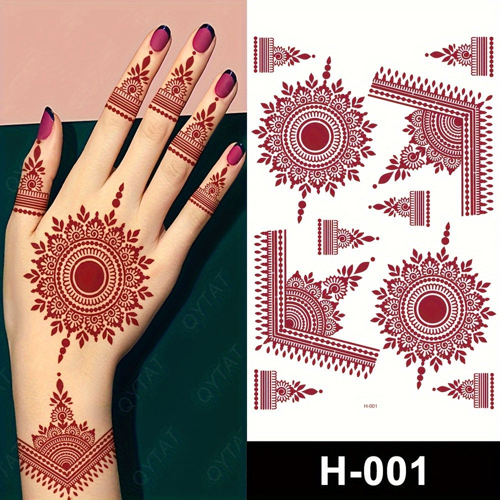 Temporary Tattoos
3-Pack Fashion Style India Mehndi Design Temporary Tattoos, Non-Toxic Water Transfer Body Art, Fake Full Hand Henna Tattoo Stickers, Waterproof Finger Tattoos - Other Shape