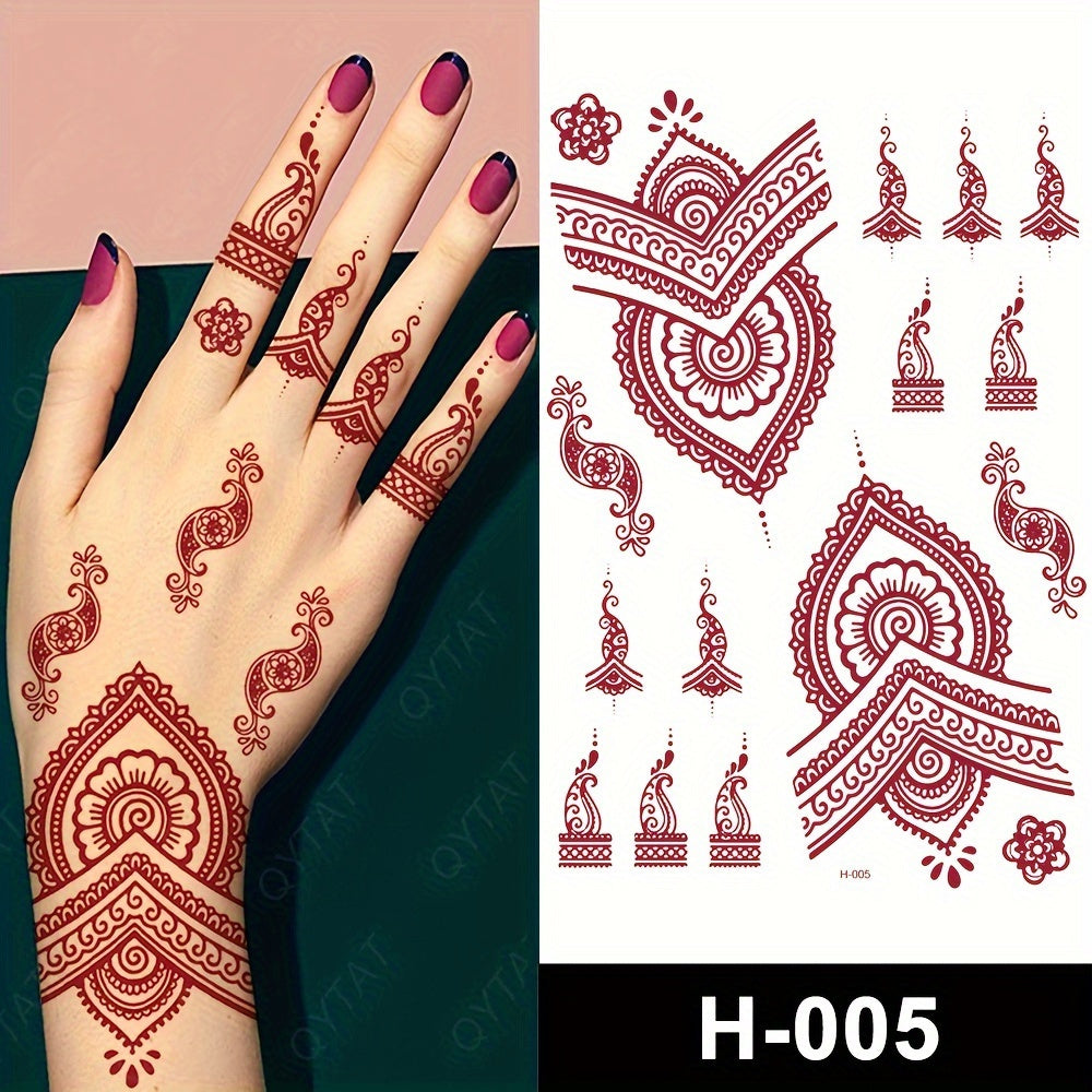 Temporary Tattoos
3-Pack Fashion Style India Mehndi Design Temporary Tattoos, Non-Toxic Water Transfer Body Art, Fake Full Hand Henna Tattoo Stickers, Waterproof Finger Tattoos - Other Shape