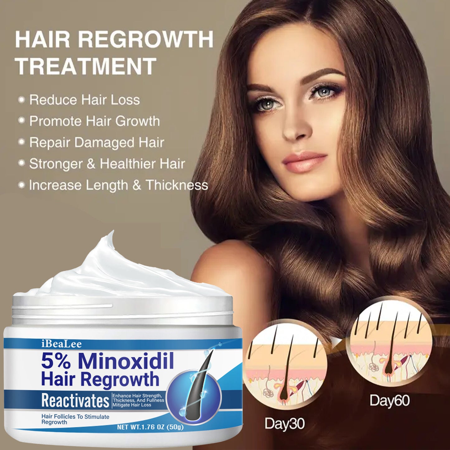 Hair Care
5% Minoxidil Hair Growth Treatment Cream 1.76oz for Men and Women, Anti-Hair Loss Formula with Biotin, Thicker Fuller Hair Regrowth, Unisex-adult, with Glycerin, Includes Microneedle Roller Kit