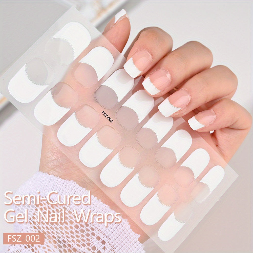 Nails
Semi-Cured Gel Nail Wraps: Solid Color French Manicure Stickers - Multiple Colors for Your Nails - Reusable, Glittery, and Plastic