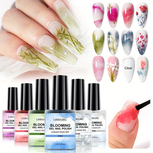 Nails
LIMEGIRL 6-Piece Blooming Gel Nail Polish Set - Hypoallergenic, Lead-Free Formula, No Cure Needed, Long-Lasting Ombre Gradient, DIY Salon-Quality Manicure, Chip-Resistant Gel - Ideal for Artistic Nail Designs