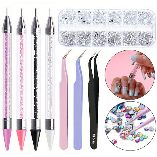 Nails
3pcs Nail Art Kit: Multi-Size Rhinestones, 3D Crystal Gems & Glitter Accents - Diy Manicure Tools With Dotting Pen And Tweezers Nail Accessories Nail Art Supplies