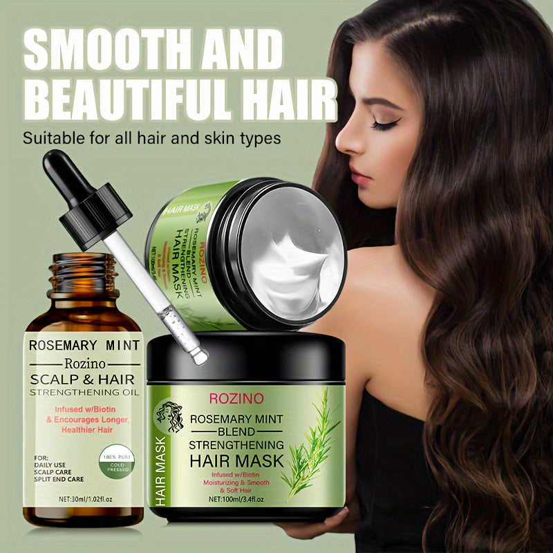 Hair Care
Rozino 2pcs Rosemary Hair Care Set: Essential Oil & Mask - Moisturizing, Softening For All Hair Types, Unisex Rosemary Hair Oil Hair Moisturizer