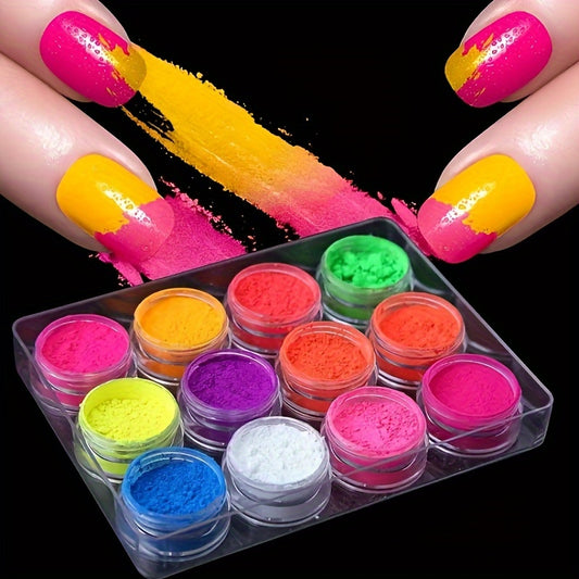 Nails
12 cans of nail powder fluorescent powder, color nail pigment nail flash, fluorescent nail flash nail polish decoration with powder stick For Music Festival