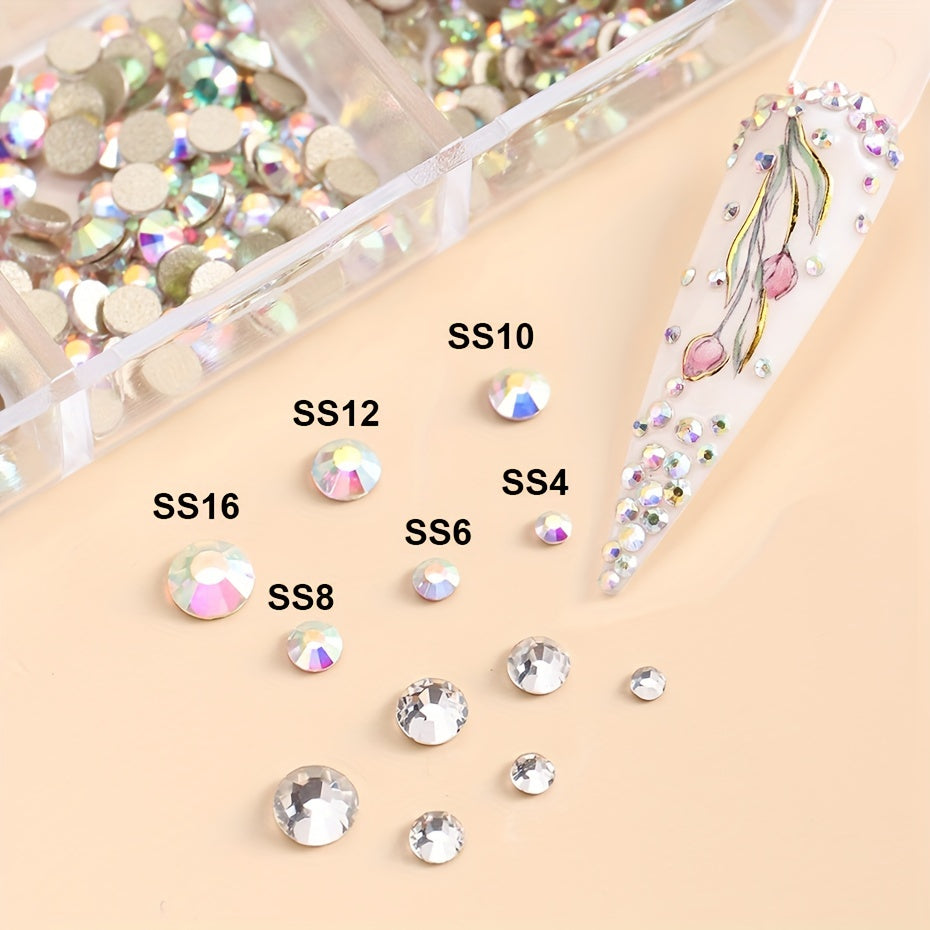 Nails
1 Box White AB Nail Rhinestones Set Flatback Crystal Gems 3D Shiny Nail Art Charms Stones Decoration Manicure DIY