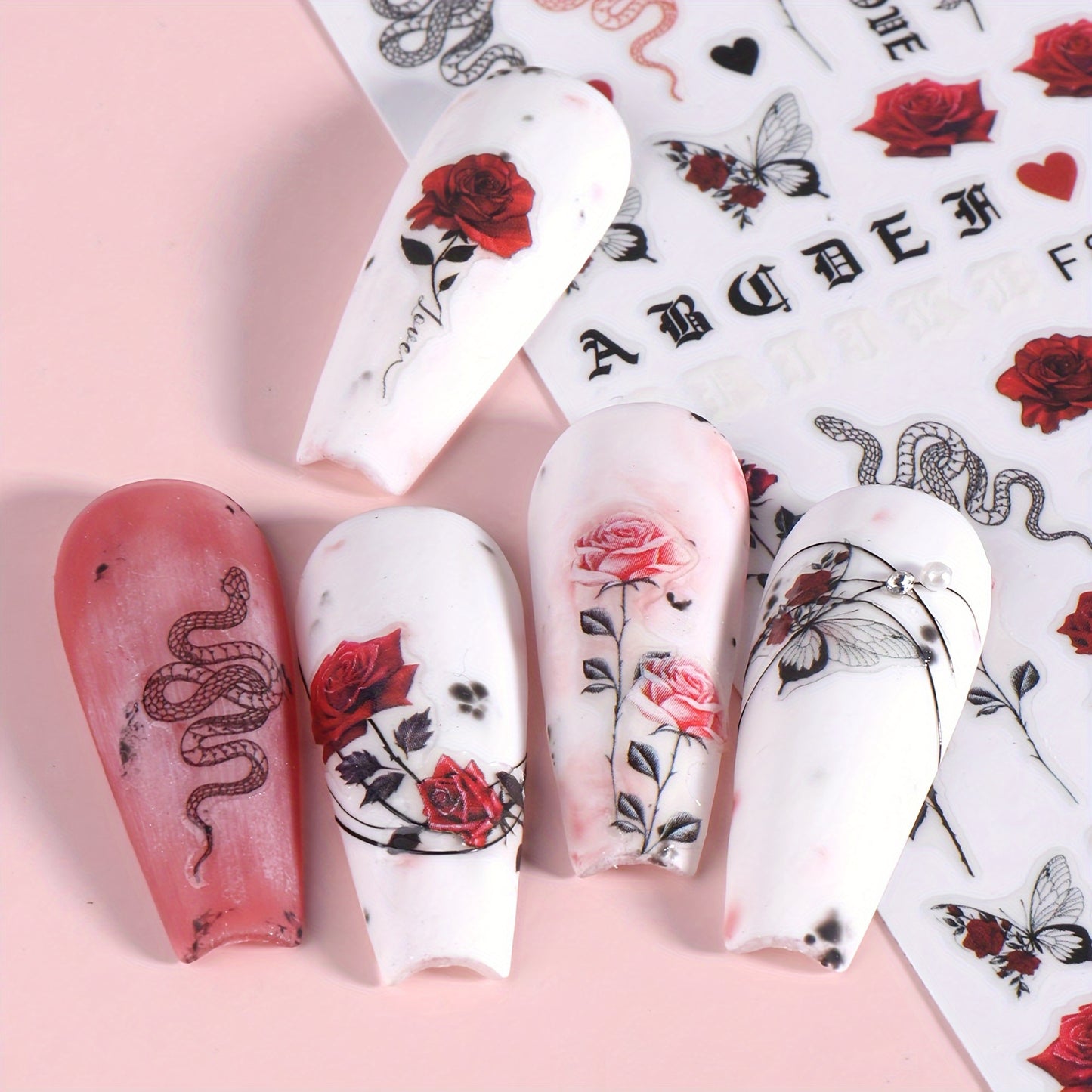 Nails
2pcs Valentine's Day Nail Stickers With Butterfly Rose Flower Snake Red Lips Design DIY Nail Art Decorations Tips For Girls Nail Art Decals