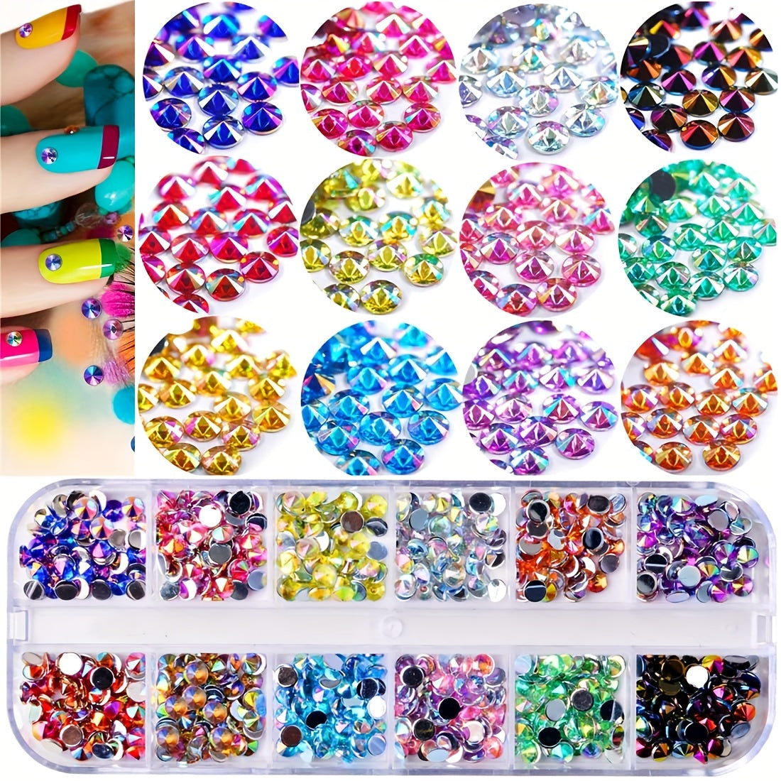 Nails
5 Boxes Shiny Colorful Nail Art Rhinestones Multicolor Nail Crystal Gems Stone Kit With Curved Tweezers And A Nail Brush