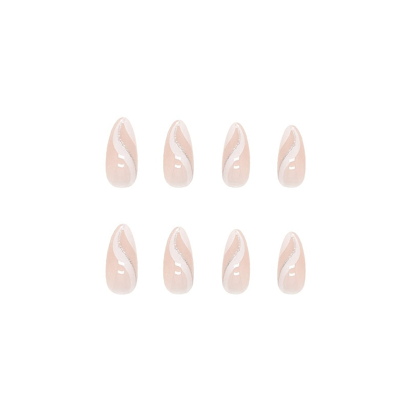 Nails
24pcs White French Tips Press On Nails, Medium Almond Fake Nails With White And Glitter Line Design, Glossy Full Cover False Nails For Women And Girls