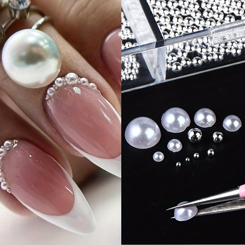 Nails
12 Grid Half Round Nail Pearls, Mixed Size Nail Caviar Bead, Flatback Nail Art Rhinestones