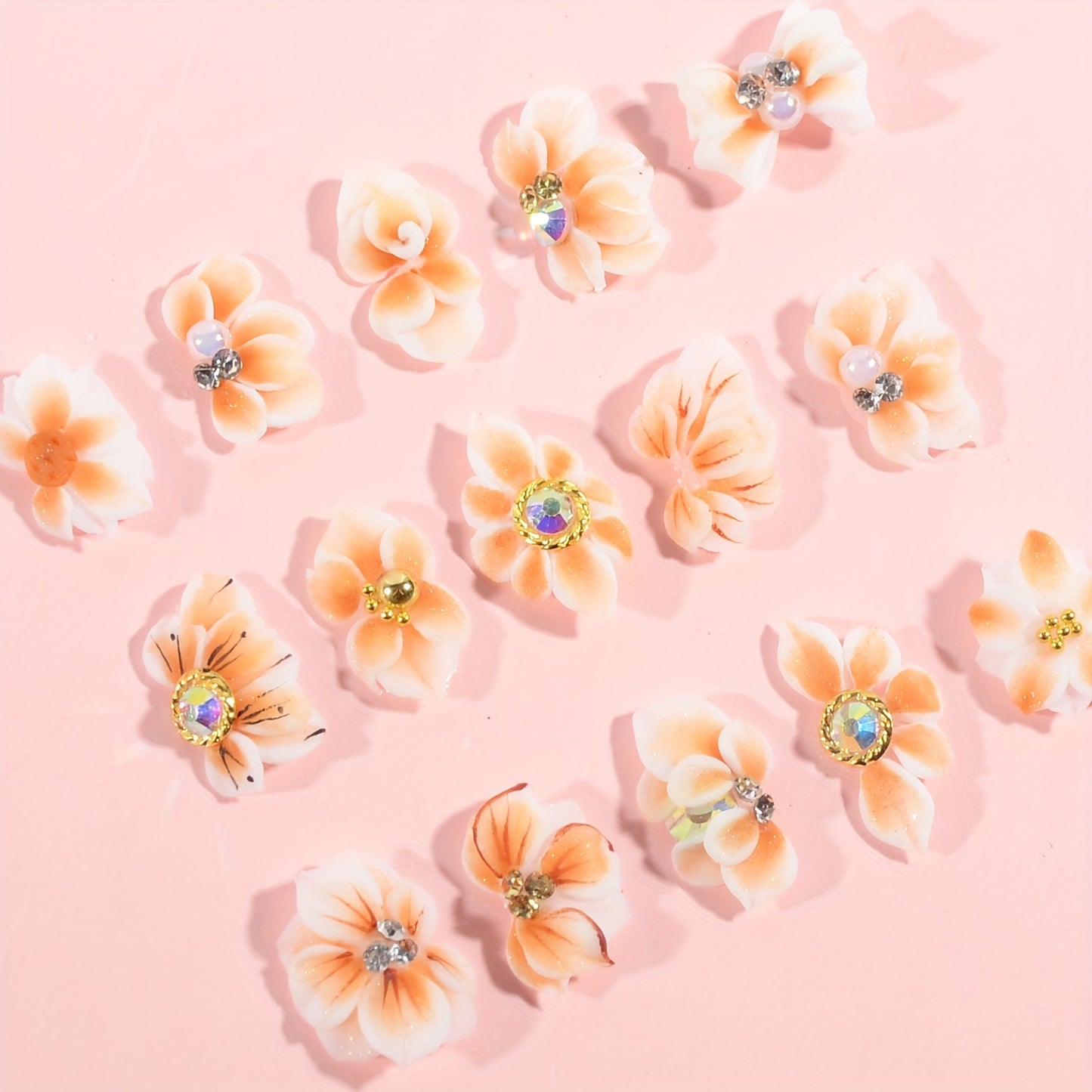 Nails
30pcs Summer Flower Nail Charms Handmade Acrylic Flowers, 15pcs Orange Yellow Flowers with 3D Rhinestone Crystal Acrylic Flowers High-end Pure Handmade Design, Gift for Women's Nail Decoration