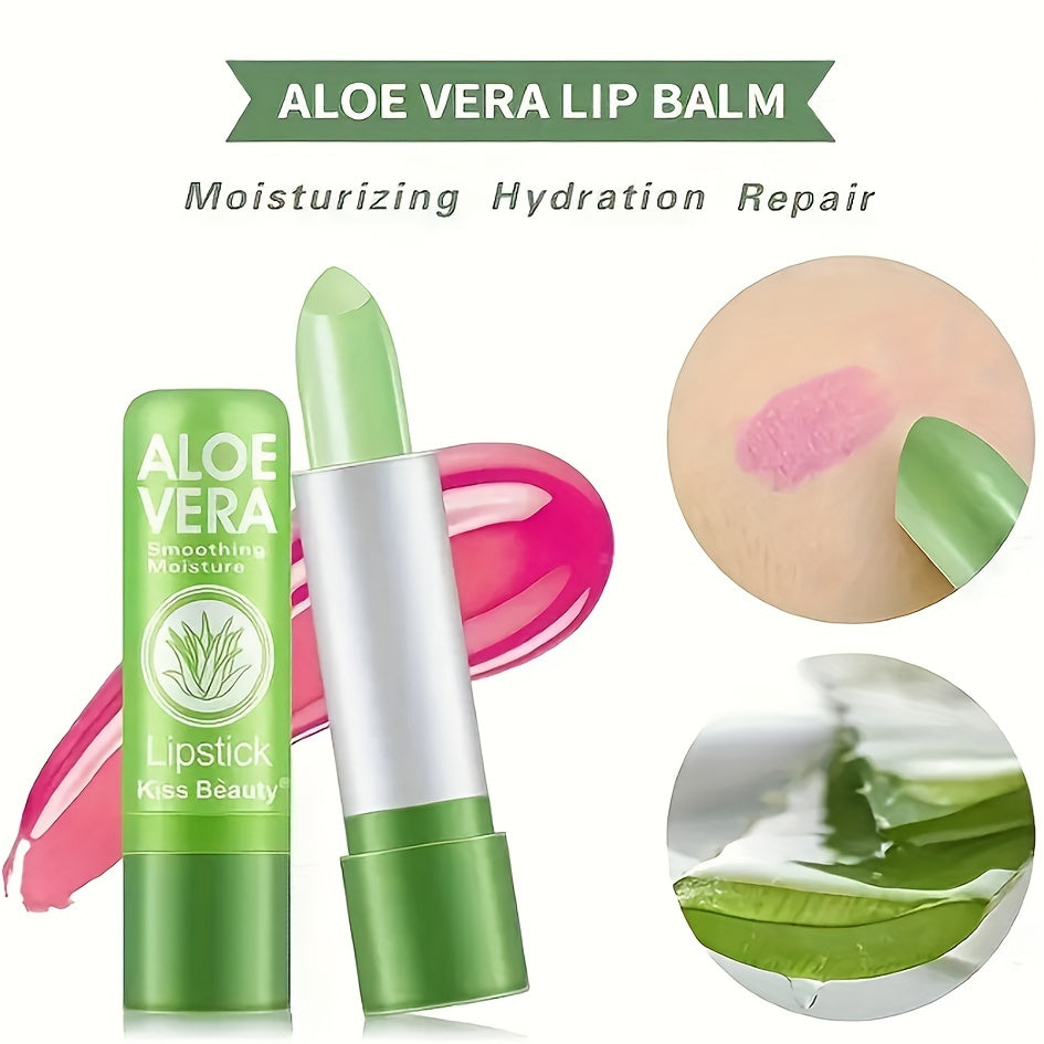 Makeup Aloe Vera Lipstick Nutritious Lip Balm Lip Smoothing Moisture Temperature Color Change Lip Gloss Lipstick Long Lasting Magic Lip Makeup Valentine's Day Gifts