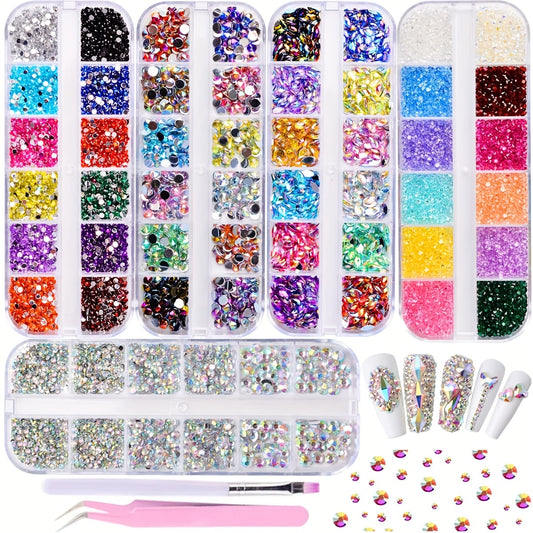 Nails
5 Boxes Shiny Colorful Nail Art Rhinestones Multicolor Nail Crystal Gems Stone Kit With Curved Tweezers And A Nail Brush