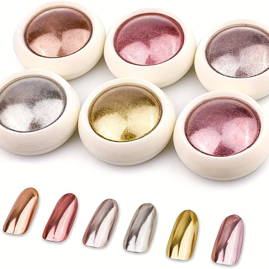 Nails
Chrome Nail Powder 6 Jars Rose Gold Mirror Effect Manicure Pigment Glitter Dust For Salon Home DIY Nail Art Deco With 6 Eyeshadow Applicators