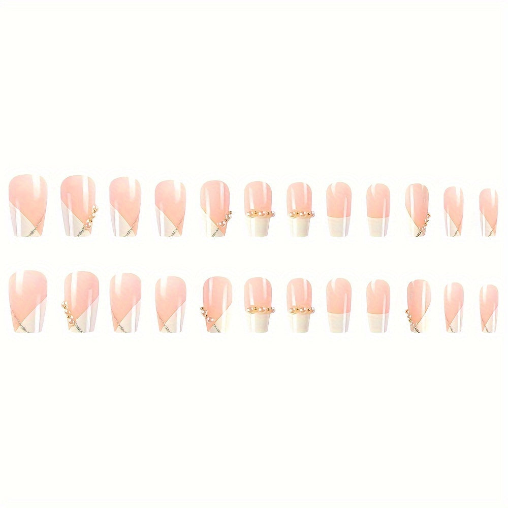 Nails
24pcs White French Tip Press On Nails, Fake Nails With Olivet Decor, Short Ballet Shape Elegant False Nails For Women Girls