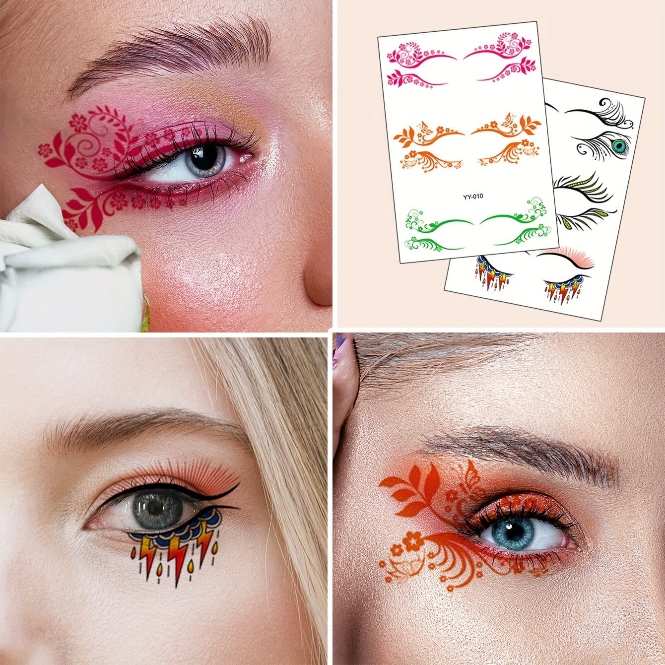 Temporary Tattoos
2 Pcs Heart Strawberry Star Temporary Tattoo Eye Liner Eyelash Waterproof Tattoo Sticker Face Body Art