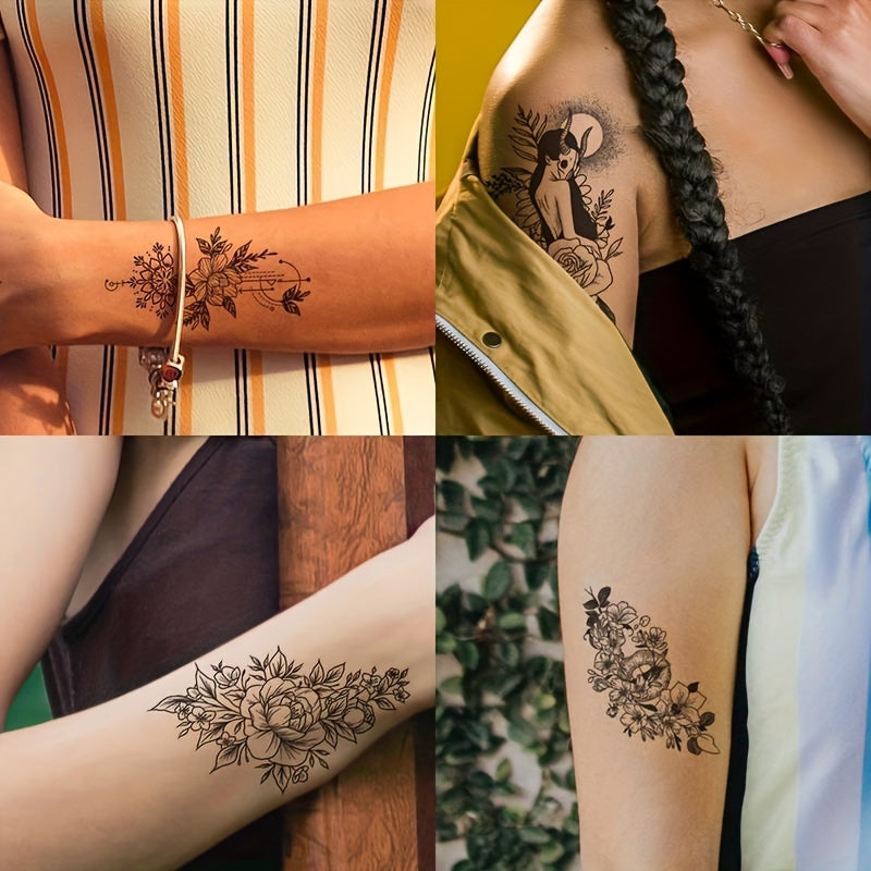 Temporary Tattoos
30pcs Waterproof Black Line Drawing Flowers Temporary Tattoo Stickers For Women Lasts 3-7 Days Perfect For Body Arm Shoulder Art