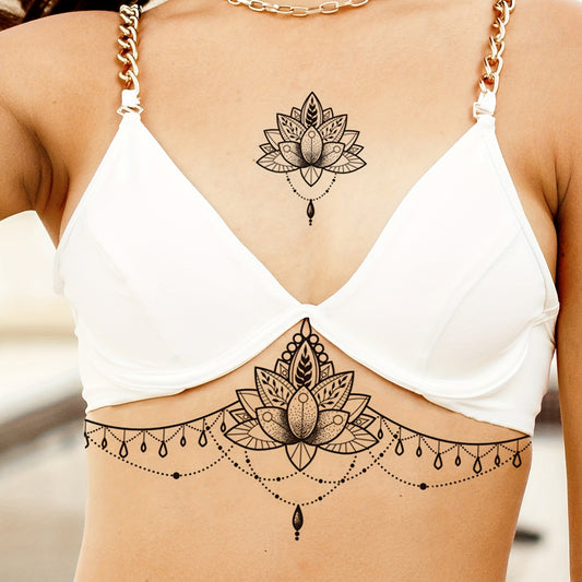 Temporary Tattoos
Flower Geometric Pattern Chest Tattoo Sticker 1 Sheet Long Lasting Waterproof Fake Tattoo Sticker