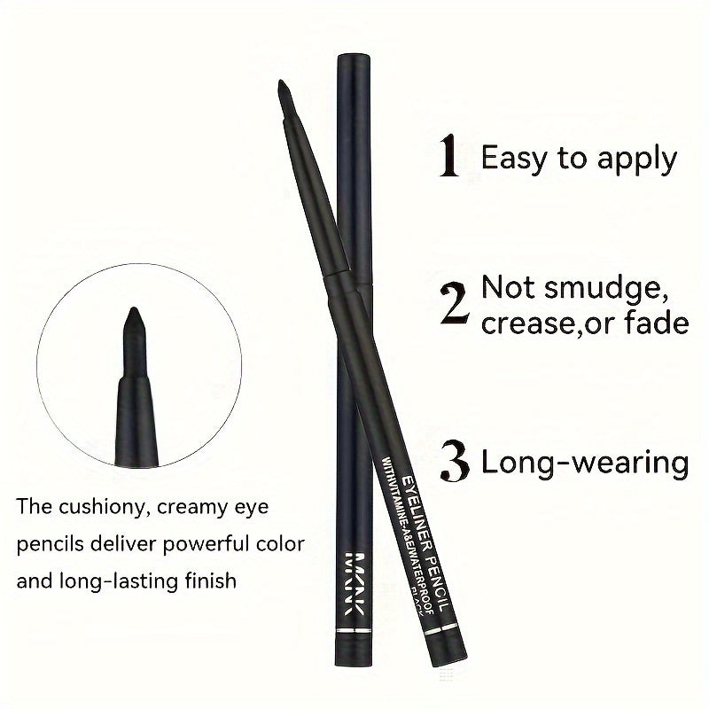 Makeup Easy-Glide Waterproof Black Eyeliner Pencil - Long-Lasting, Smudge-Proof For Beginners