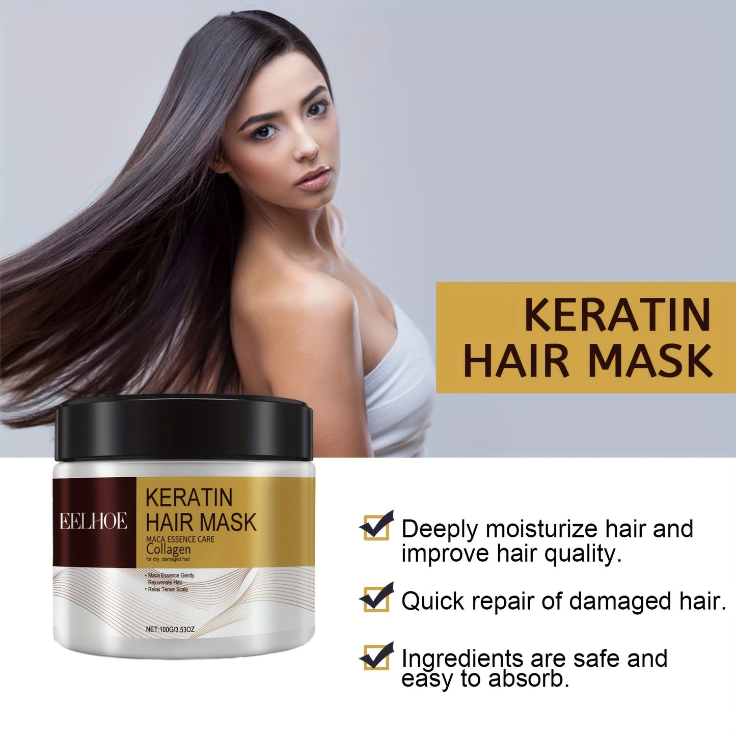 Hair Care
100g Keratin Hair Mask, Deeply Moisturizing Hair Mask, Strengthens Hair, Hair Care Mask