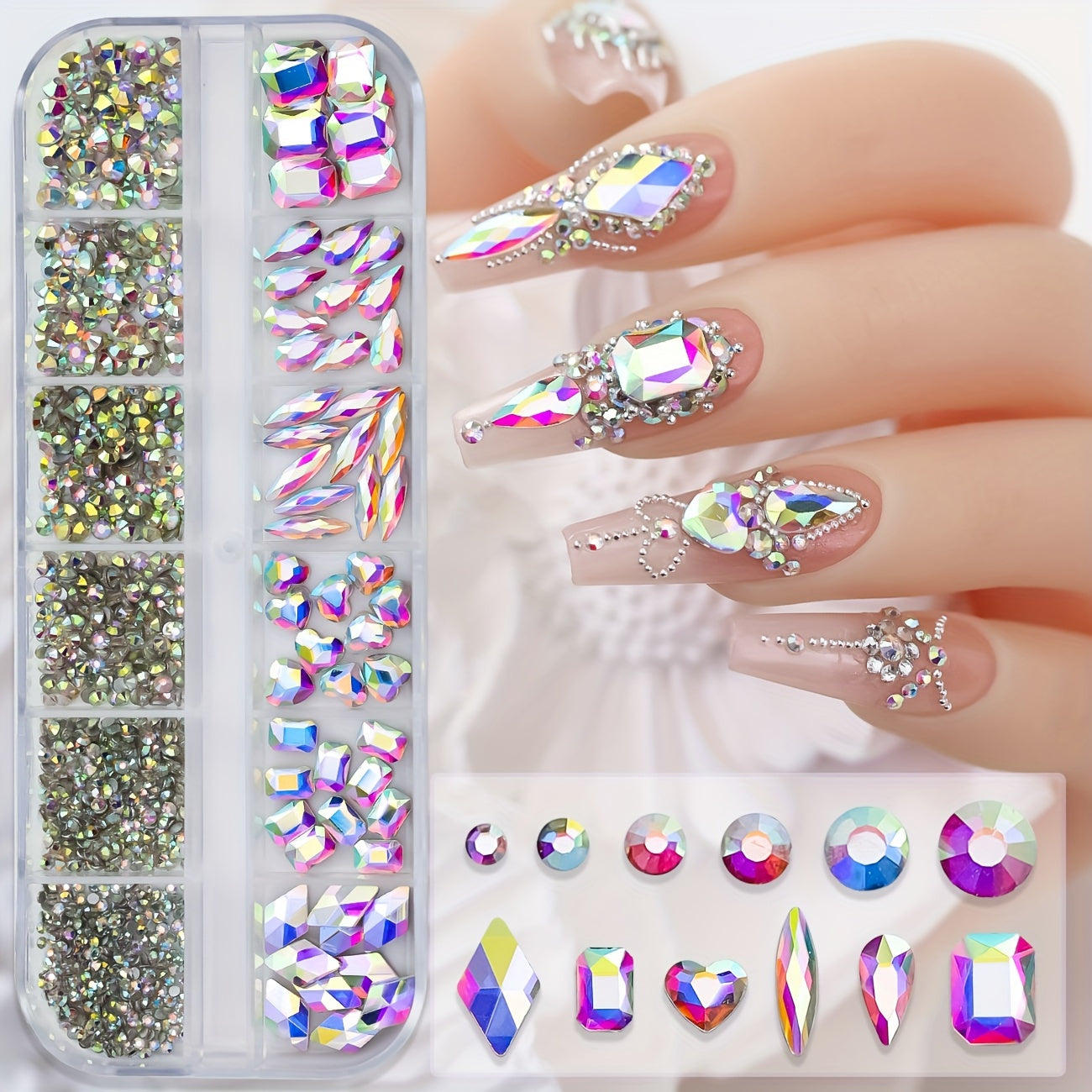 Nails
"Crafty" 980pcs Ab Crystal Nail Art Rhinestone Set - Multi-Shape, Clear Gemstones For Diy Manicure & Pedicure Decorations Nail Rhinestones Rhinestones For Nails