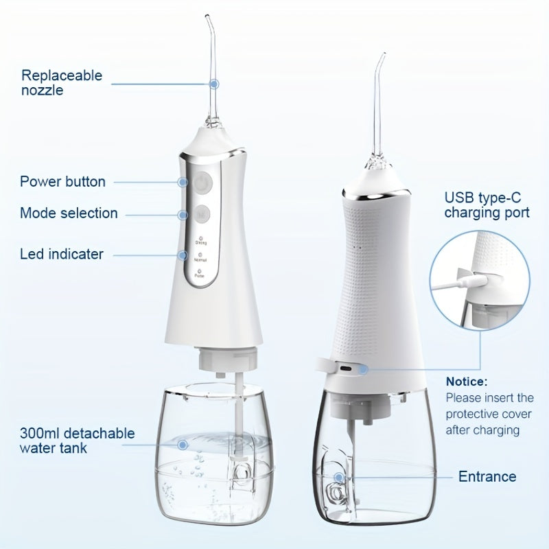 Oral Care
1 Set Electric Water Flossers For Teeth, Whitening Dental Oral Irrigator With 5 Jet Tips, 3 Cleaning Modes, 300ml Detachable Reservoir, Rechargeable Cordless Waterproof Whitening Teeth Brush Kit At Home And Travel