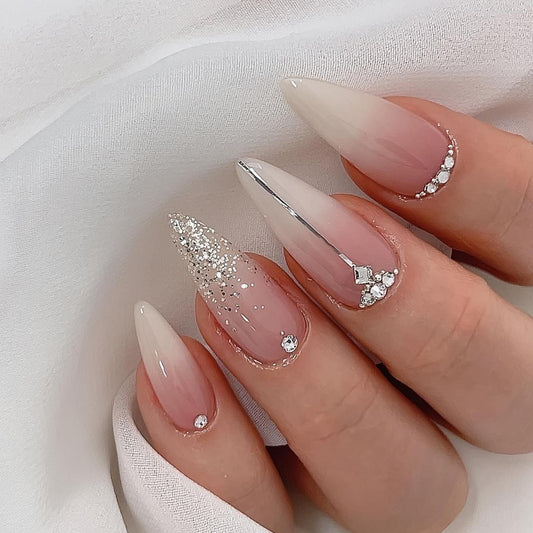 Nails
24pcs Long Almond-Shaped Press-On Nails Set - Handcrafted Gradient With Sparkling Rhinestones, Glossy Finish For A Dazzling Look