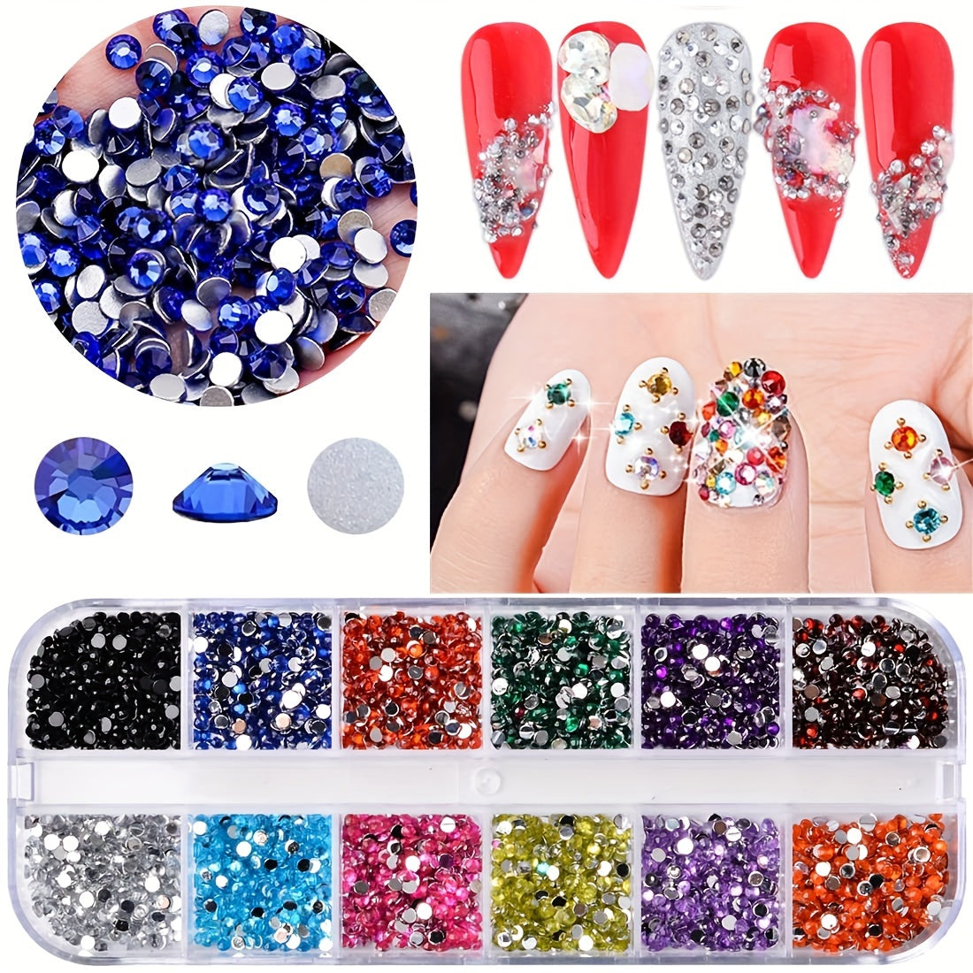 Nails
5 Boxes Shiny Colorful Nail Art Rhinestones Multicolor Nail Crystal Gems Stone Kit With Curved Tweezers And A Nail Brush