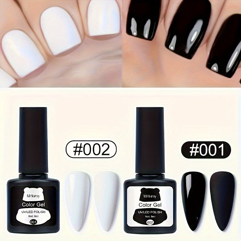 Nails
Möbray 2-Piece Black & White Gel Nail Polish Set, Glossy Finish, Solid Pattern, Hypoallergenic Stiletto Shape UV/LED Nail Art Gel for Salon-Quality Manicures