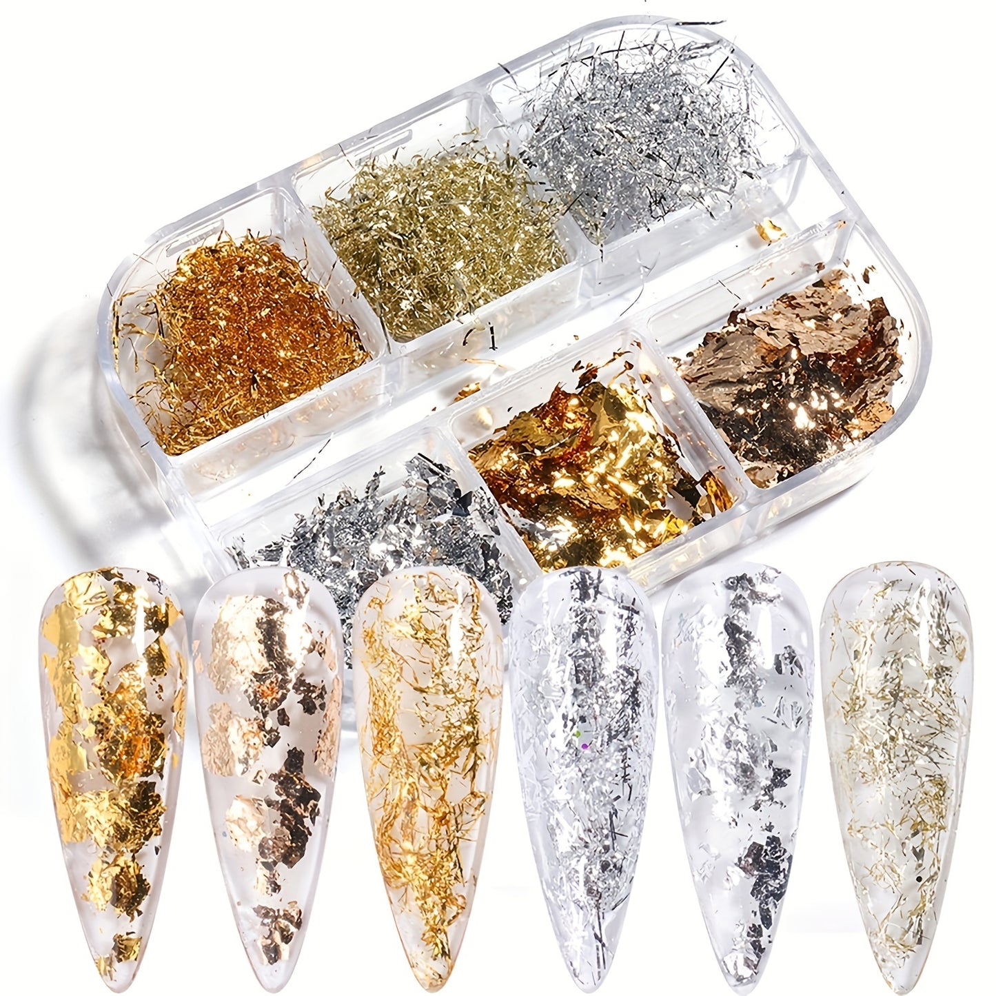 Nails
Holographic Glitter Nail Art Foil Flakes 3D Sparkly Aluminum Foil Flake Sequins Nail Art Supplies Golden Silver Nail Foil Glitter Designs Irregular Line Strip Nail Glitter For Acrylic Nails