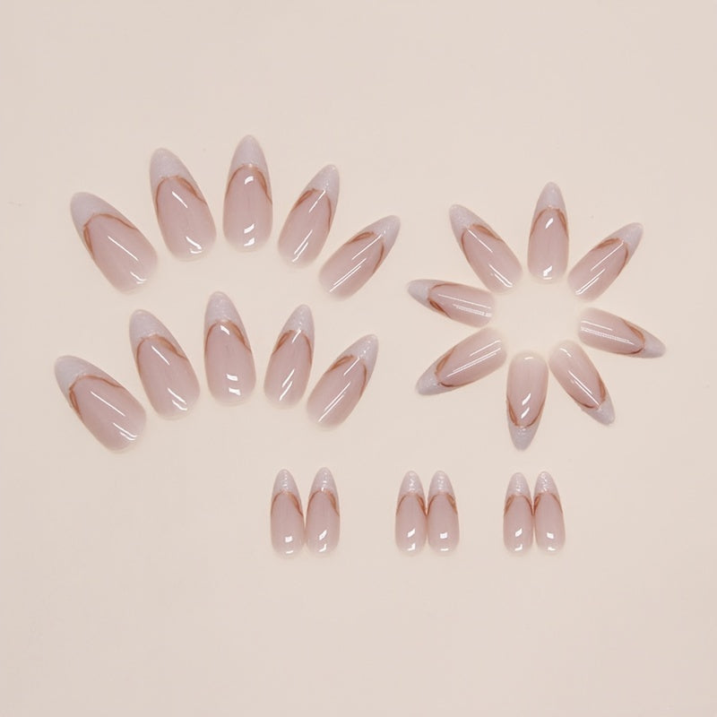 Nails
24pcs Glossy Medium Almond Fake Nails, Nude Color Press On Nails With French Tip, Holographic Laser Golden Powder Stick On Nails, Sweet Cool Full Cover False Nails For Women Girls