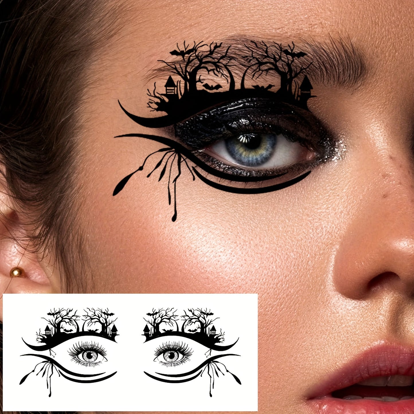 Temporary Tattoos
Halloween Eye Temporary Tattoos (10 Sheets), Spooky Skeleton, Pumpkin, Cat, Bat, Spider & Web Designs for Costume Makeup, Festive Party Face Stickers