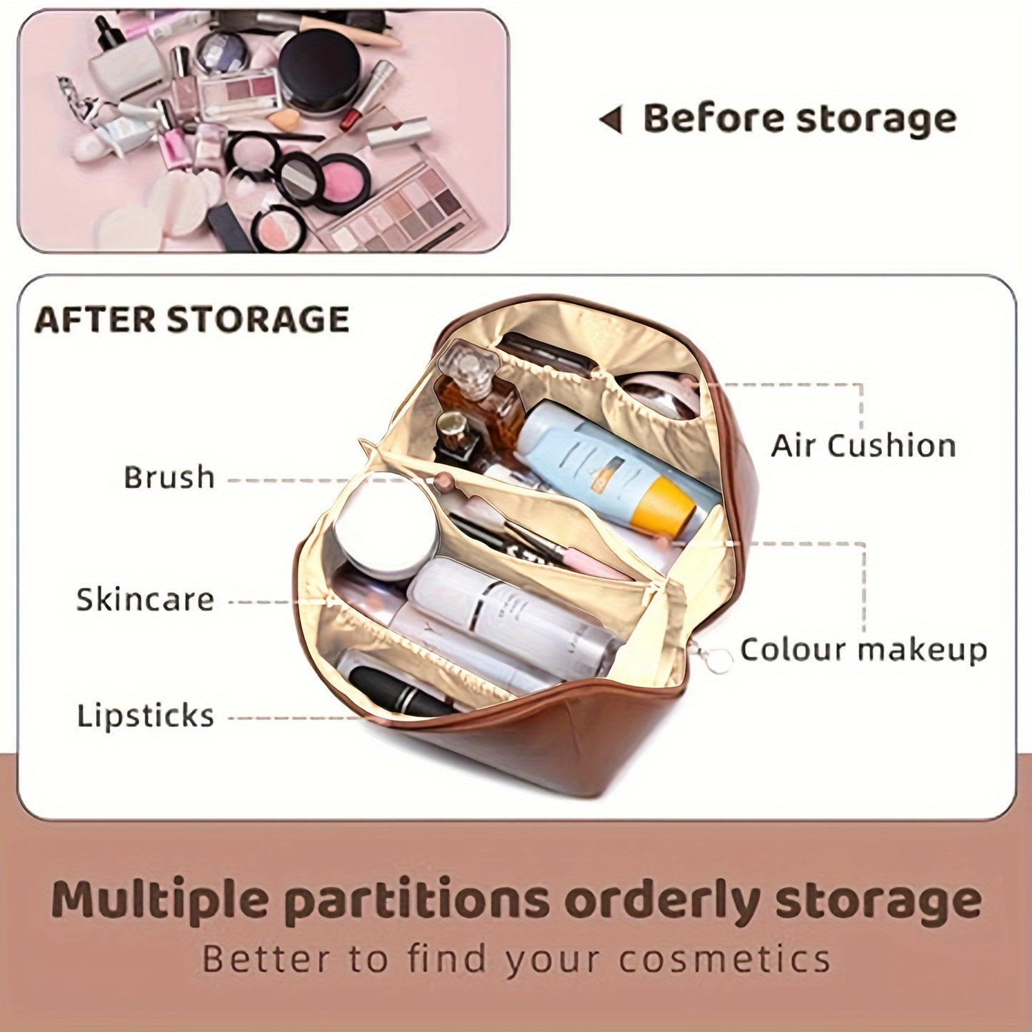 Makeup bags & Storage
Large Waterproof Travel Cosmetic Bag With Dividers & Handle - Spacious Pu Leather Makeup Organizer For Women, Odorless