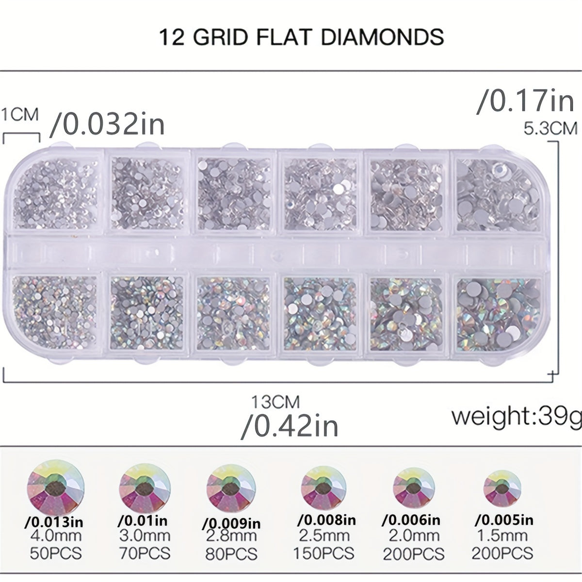 Nails
12-Grid Nail Art Rhinestones Box, Round AB & White Flatback Rhinestones, 3D Nail DIY Art Decorations, Mixed Sizes For Clothing, Phone Cases, Fabrics, Wood, Leather, Paper Crafts