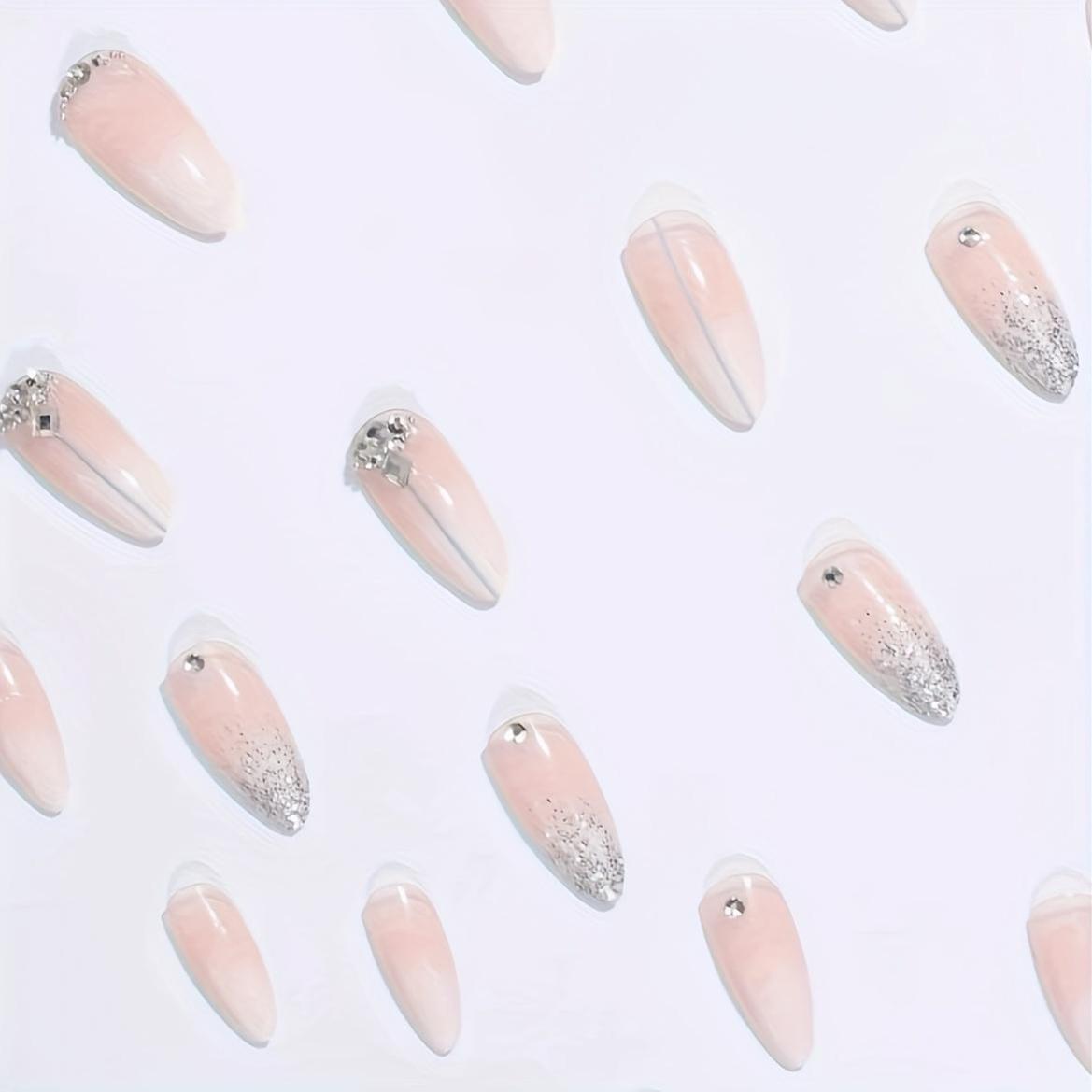 Nails
24pcs Long Almond-Shaped Press-On Nails Set - Handcrafted Gradient With Sparkling Rhinestones, Glossy Finish For A Dazzling Look