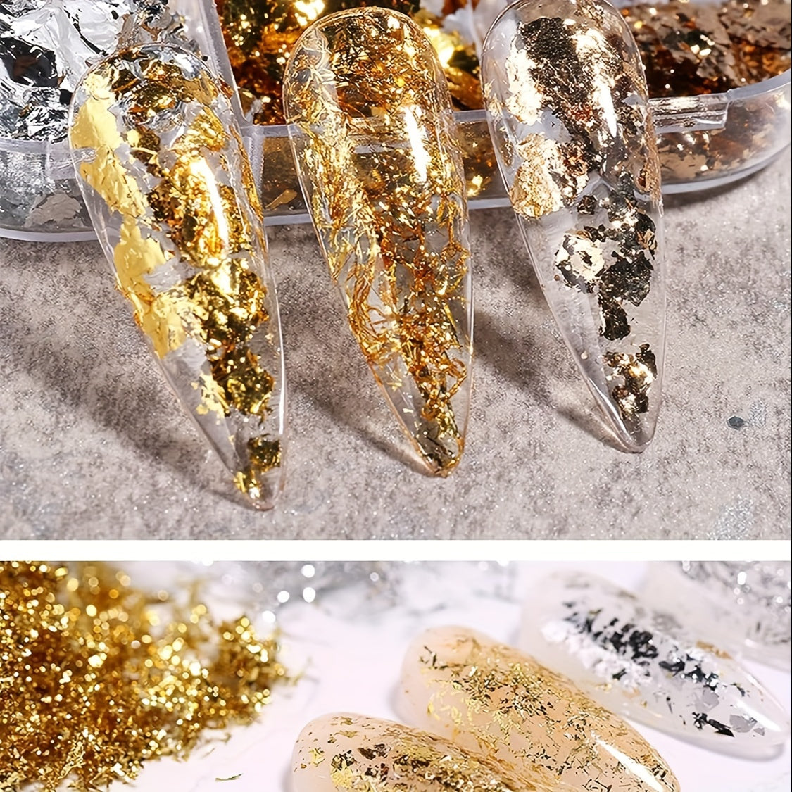 Nails
Holographic Glitter Nail Art Foil Flakes 3D Sparkly Aluminum Foil Flake Sequins Nail Art Supplies Golden Silver Nail Foil Glitter Designs Irregular Line Strip Nail Glitter For Acrylic Nails